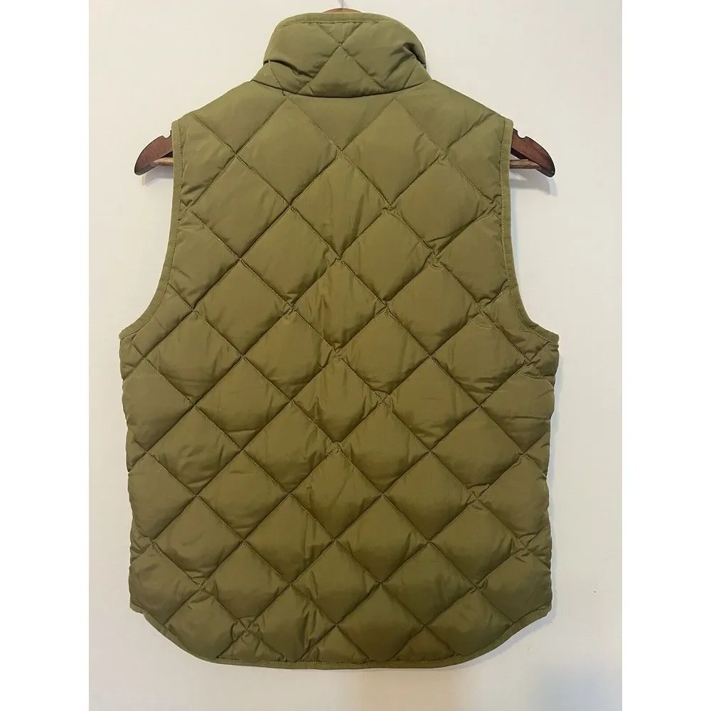 J Crew Vest‎ Womens S Olive Green Quilted Excursion Down Vest Hiking  B0109 - Picture 5 of 11